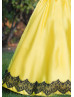 Square Neck Sleeveless Yellow Satin Lace Trim Flower Girl Dress